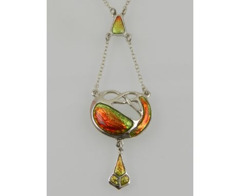 A silver and enamel pendant necklace, in the Art  Nouveau taste. 
