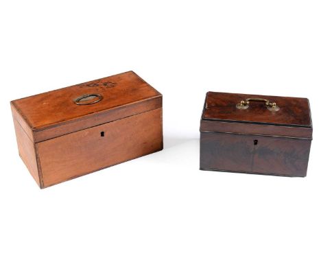 A George III satinwood tea caddy, of rectangular section, with string inlaid and crossbanded decoration, and a vacant interio