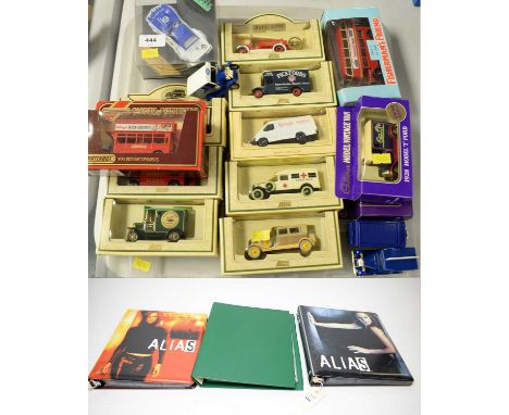 Selection of Lledo die-cast model cars, including: two Cadbury model vintage vans; ambulance; Essex County Fire Brigade engin