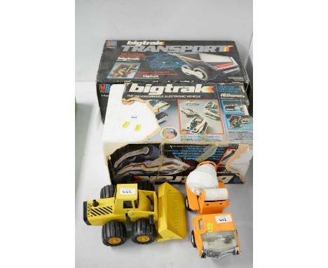 Bigtrak programmable electronic vehicle, in box; along with a Bigtrak Transport electric accessory, in box; Tonka model mixer