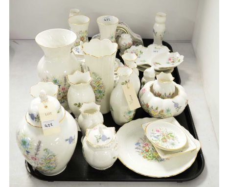 Collection of Aynsley 'Wild Tudor' pattern ceramics, including: mantel clock, vases, ginger jar and cover, salt and pepper sh