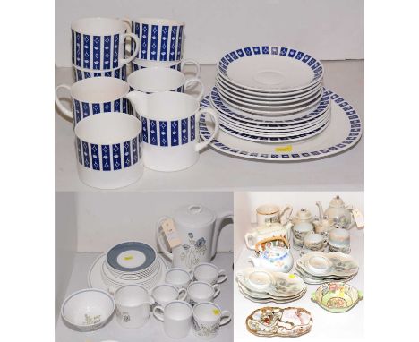 Susie Cooper 'Mercury' pattern tea service, comprising six tea trios, cream, sugar and sandwich plate; Susie Cooper 'Glen Mis