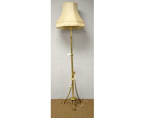 An Arts &amp; Crafts style lamp standard (converted from an oil lamp), with modern shade, 190cms high.
