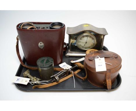 Pair of Carl Zeiss Jena 10x50w binoculars, in case; along with other items including an early 20th century silver plated mant