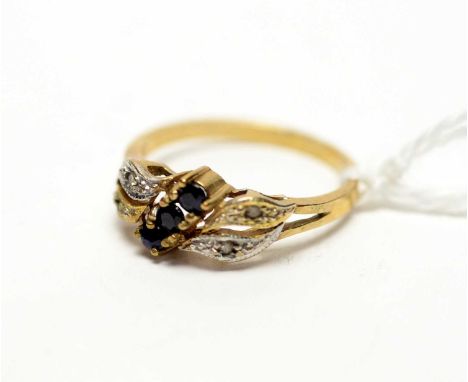 An amethyst and diamond dress ring, on 9ct yellow gold shank, ring size M.