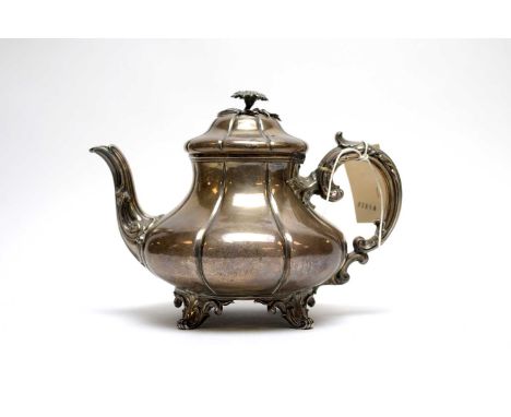 A Victorian silver teapot, by Edward, Edward junior, John &amp; William Barnard, London, 1846, of melon form, with cast flora