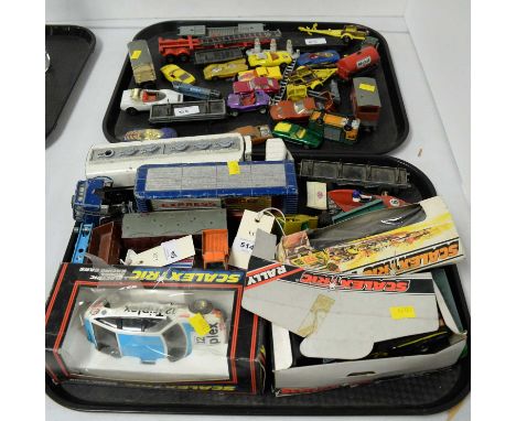 Selection of die-cast model vehicles, including: two Scalextric rally cars and a Scalextric electric model racing cars, each 