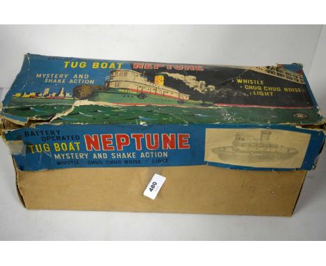 1950s Neptune tin battery-operated model tug boat, in box.