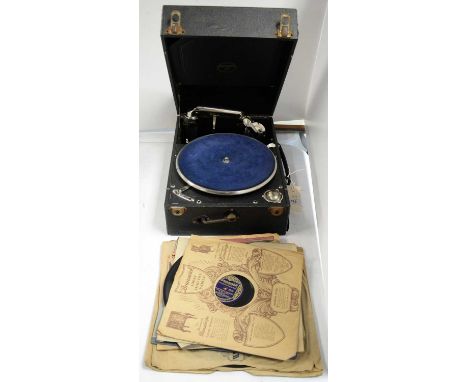 Columbia Viva Tonal Grafonola gramophone, in carry case; along with a selection of records 