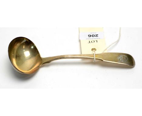 A George III silver ladle, by William Eley, William Fern &amp; William Chawner, London 1790, in fiddle pattern with engraved 