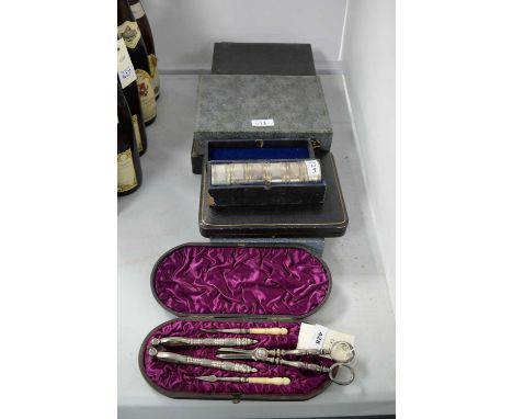 Selection of cased silver plated ware, including: set of six silver handled knives by Mappin &amp; Webb, Sheffield 1911; nutc