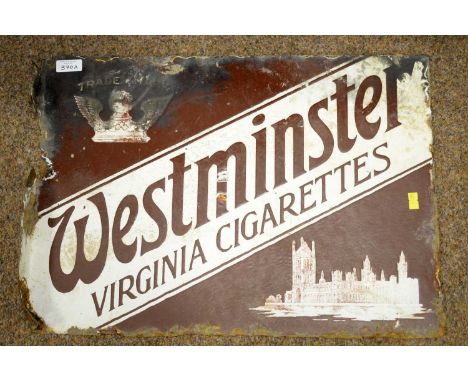 A Westminster Virginia Cigarettes enamel advertising sign, 38 x 53cms. 