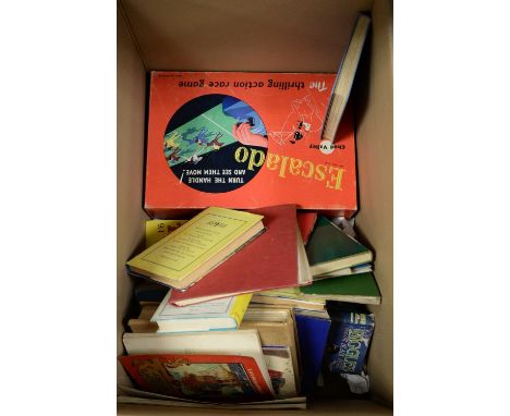 Selection of childrens books and games, including Ladybird Books; Chad Valley 'Escalado' game; and others.