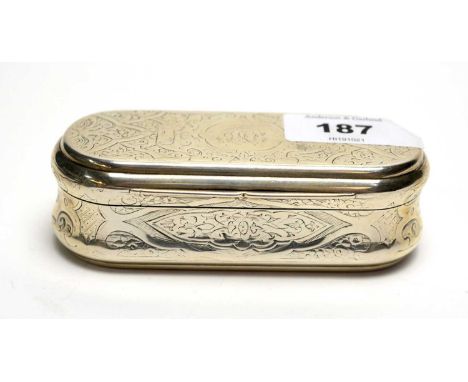 A Victorian silver snuff box, by Charles Rawlings &amp; William Summers, London 1863, engraved with floral scrolls, monogram,