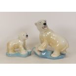Wade model of a Polar bear with fish on glacier: Height 15cm together with Polar Bear Cub on