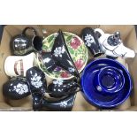 A mixed collection of wade to include two water jugs, novelty tea pot, Falstaff bowls, floral vases,