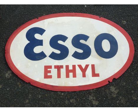 ENAMEL ADVERTISING SIGN OVAL ESSO ETHYL APPROX. 33 INS. X 24 INS