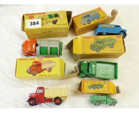 DUBLO DINKY BOXED MODEL 064, DINKY BOXED 252 REFUSE, 410 END TIPPER R/PT? , 411 BEDFORD, 481 OVALTINE
