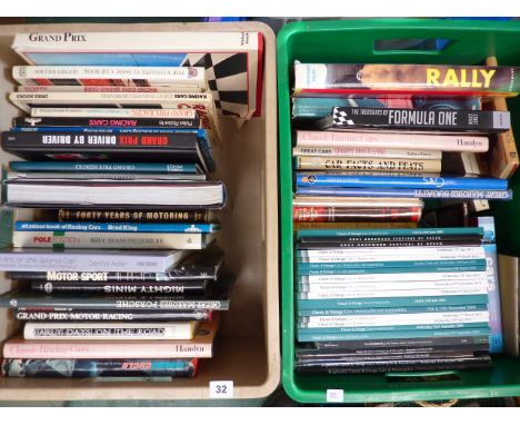 2 BOXES OF ASSORTED CAR BOOKS, MIXED TITLES AND PUBLISHERS, INC. 1960 MOTOR CARS REMEMBERED