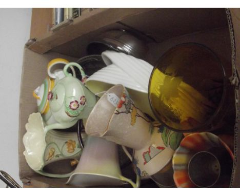 Very good quality mixed box to include Carltonware teapot, glassware and art deco ceramics