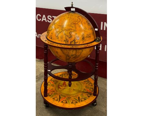 An Italian style terrestrial globe cocktail cabinet/trolley 