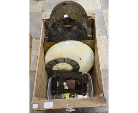 Assorted longcase clock dials, chapter rings and pocket watch parts