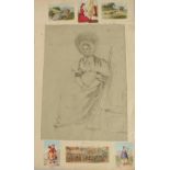 19th Century English School, A study of a woman, seated with a mop and bucket, pencil, 13.25" x 9.