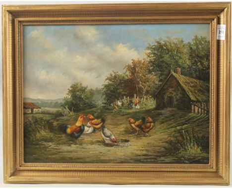 R. HORTON AFTER HULK. Chickens Feeding, oil on panel. Signed. 12" x 15" (30 x 38cms).