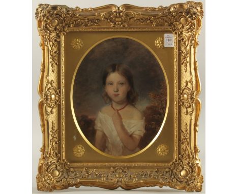 FRANCIS JOHN WYBURD (1826 - 1893). Half length portrait of Elizabeth Palfreeman Wilson, aged 5 years, 1851, oval, canvas. 11"