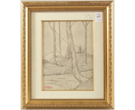 Attributed to Stanislas Lepine (1835-1892) French, A study of trees along a riverside, pencil with studio stamp, 9.5" x 6.5",