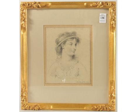 MATTHEW HAUGHTON (1766 - 1821). Portrait head and shoulders of a young lady. Signed and dated 1798. 7.75" x 6" (19 x 15cms). 