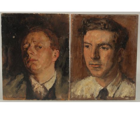 GEORGE WEISSBORT (1928 - 2013). Two Portrait head and shoulders of men. Unframed, board. 11" x 8.5" (28 x 22cms).