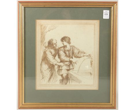 William Wynne Ryland after Guercino, an 18th Century etching of figures at a well, 10" x 9" (25.5 x 23cms).