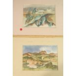 Paul D'Aguilar (1927 - 2018) British. Figures in a Continental Landscape, Watercolour. Signed and