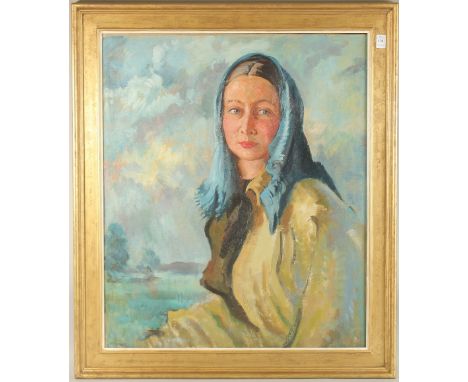 F. W. T. A portrait of a lady, half length, in a landscape setting, oil on canvas. 30" x 24" (76 x 61cms).
