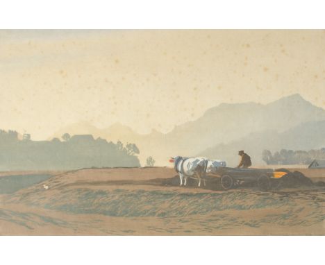 HANS FRANK (1884 - 1948) AUSTRIAN. "An Ox and Cart", woodcut, signed and dated '20 in pencil. Unframed, 8" x 12.75".