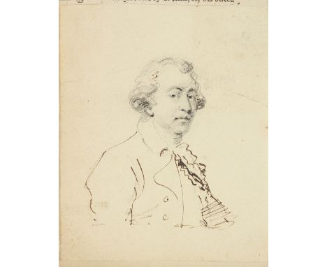 ATTRIBUTED TO JOSHUA REYNOLDS (1723 - 1792) BRITISH. A Self Portrait, pencil and ink. Unframed, 4.25" x 3.5".