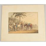 19TH CENTURY ENGLISH SCHOOL. A Scene Outside a Tavern, watercolour over etched base, unframed. 6.