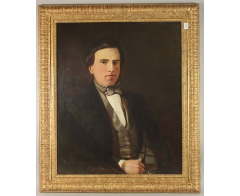19TH CENTURY ENGLISH SCHOOL. A portrait head and shoulders of a young man, oil on canvas. 30" x 24" (76 x 60cms), in a very g