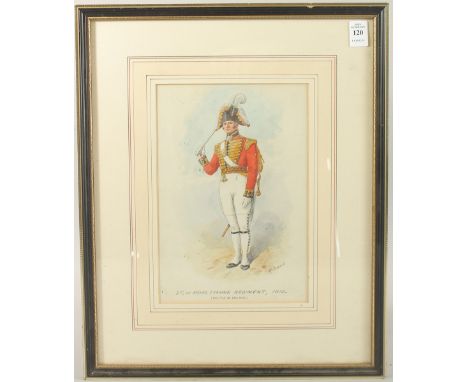 Richard Simkin (1840-1926), a portrait of an officer of The Royal Tyrone Regiment, 1810, watercolour, signed, 10.75" x 7.25" 