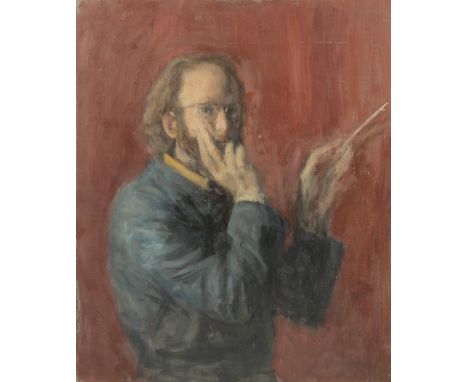 GEORGE WEISSBORT (1928 - 2013). A portrait of the artist holding a paint brush. Unframed, canvas on board. 21.5" x 18" (55 x 