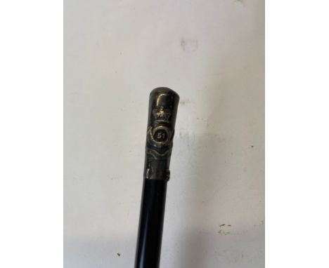 c. C19th ebony and silver ferrule swagger stick with crest for 51 Yorkshire Light Infantry, etched to rear Football Cup 1st C