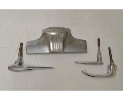 Vintage Ford bonnet front and 3 chrome door handles - 1 from a 1937 Studabaker (4) 