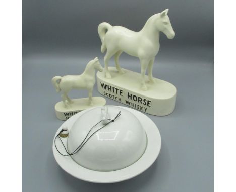 Shelly lidded muffin dish with integrated hot water warmer, D18cm, two Beswick type White Horse Scotch Whiskey promotional or