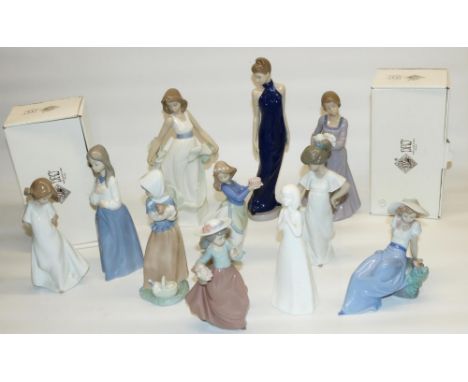 Ten Nao porcelain figurines, two with original boxes, and a Royal Doulton Images figurine 'God Bless You' (2 boxes) 