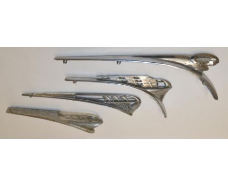 Four vintage c.1940's/50's American chrome hood/fender ornaments: Three Plymouth (two with moulded ship sails), and a vintage