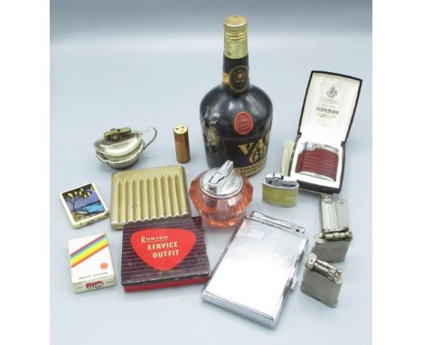 Ronson Varaflame, Perfect King lighter, Mosda period series automatic table lighter, cased Ronson service outfit, 2 Polo ligh