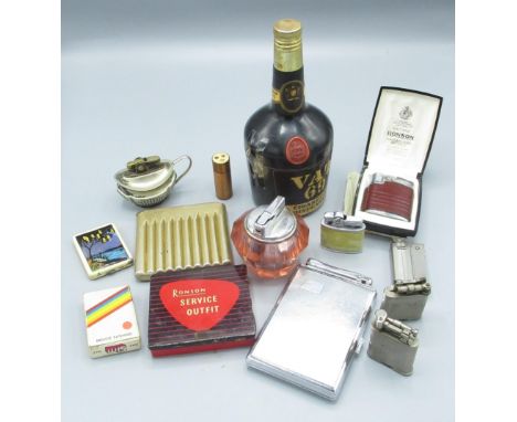 Ronson Varaflame, Perfect King lighter, Mosda period series automatic table lighter, cased Ronson service outfit, 2 Polo ligh