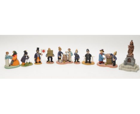 9 boxed Robert Harrop Camberwick Green figures, a collectors plaque and pin badge:CG48 Dutch Organ DancersCG83 PC McGarry "Be