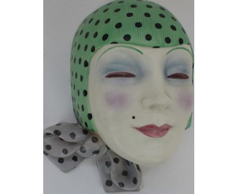 1930s Lenci Art Deco Wall Mask, 'Maschera con Nodo' designed by Elena Konig Scavini, H27cm slight chips to scarf 